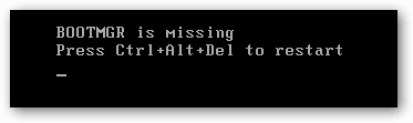 "BOOTMGR is Missing. Press Ctrl+Alt+Del to restart" 実際のエラー画像